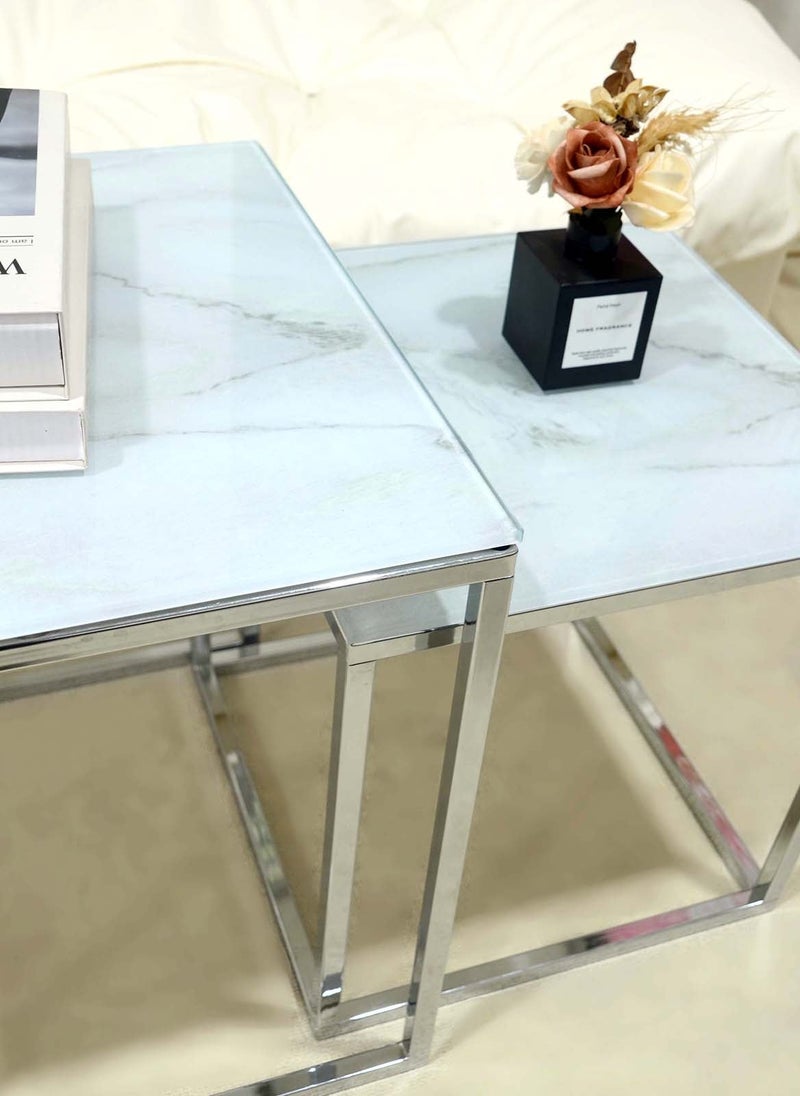 Sharpdo Square Coffee Table Mother and Child Simple Modern Living Room Home Marble Light Luxury Style Combination Table 40*40*44&35*35*37CM - Image 4