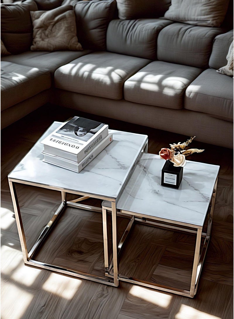 Sharpdo Square Coffee Table Mother and Child Simple Modern Living Room Home Marble Light Luxury Style Combination Table 40*40*44&35*35*37CM - Image 5