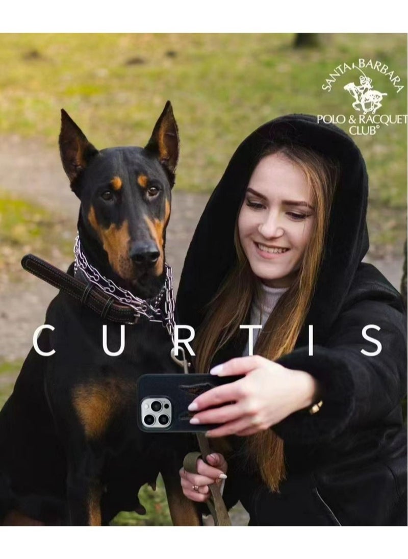 SANTA BARBARA POLO & RACQUET CLUB Polo Curtis Series Embroidery Dog Phone Case for iPhone 15 Pro Max | Luxury PU Leather, Threaded Embroidery, Shockproof, Scratch-Resistant, Soft Grip, Drop Protection, Precise Cutouts for Camera & Ports - Black  - Image 4