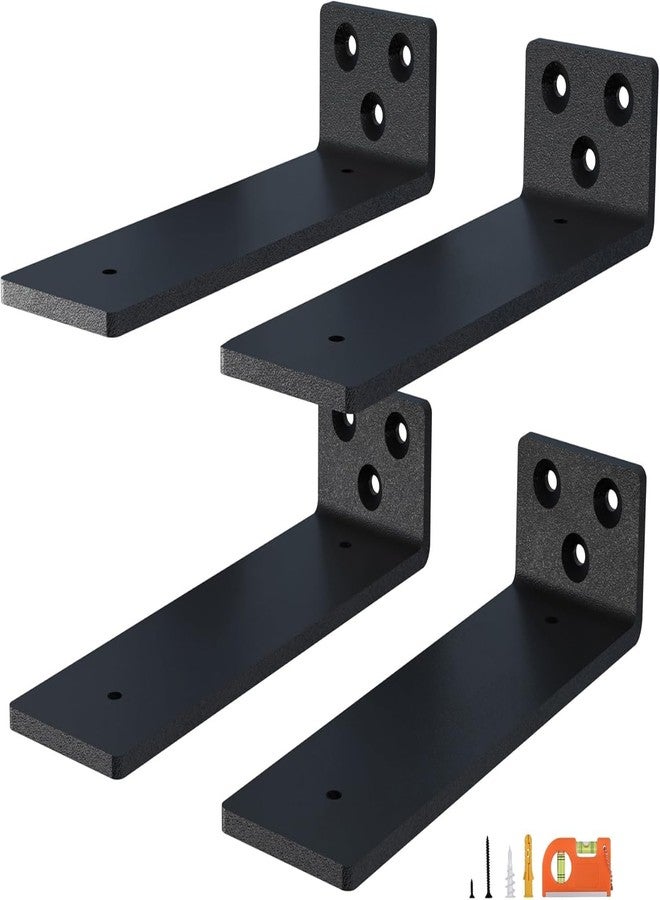ARTISANAL ADOBE 8-Pack 4 Inch Floating Shelf Brackets, Heavy Duty Hidden Shelves Bracket for Small Shelf, Kitchen Shelf, Nursery Shelf, Black Powder Coated Steel (Set of 4, 4 inch) - Image 1