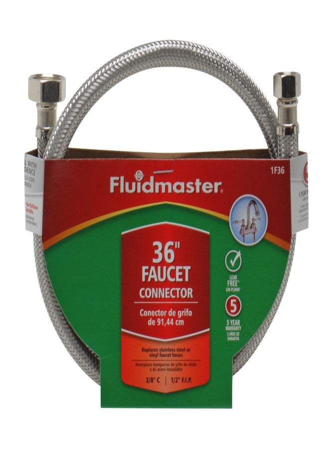 Fluidmaster 1F36 Flexible Braided Faucet Connector with Polymer Core, 3/8 in X 1/2 in X 36 in, Stainless Steel, 91.5 cm - Image 4