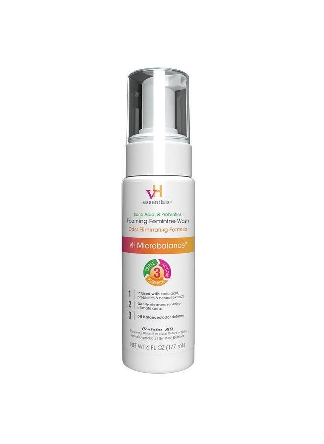 vH Essentials Foaming Feminine Wash - Boric Acid And Prebiotic - Ph Balanced, Hypoallergenic, Natural Botanical Extracts And Vitamins - Odor Eliminating Formula - 6 Fl Oz  - Image 1