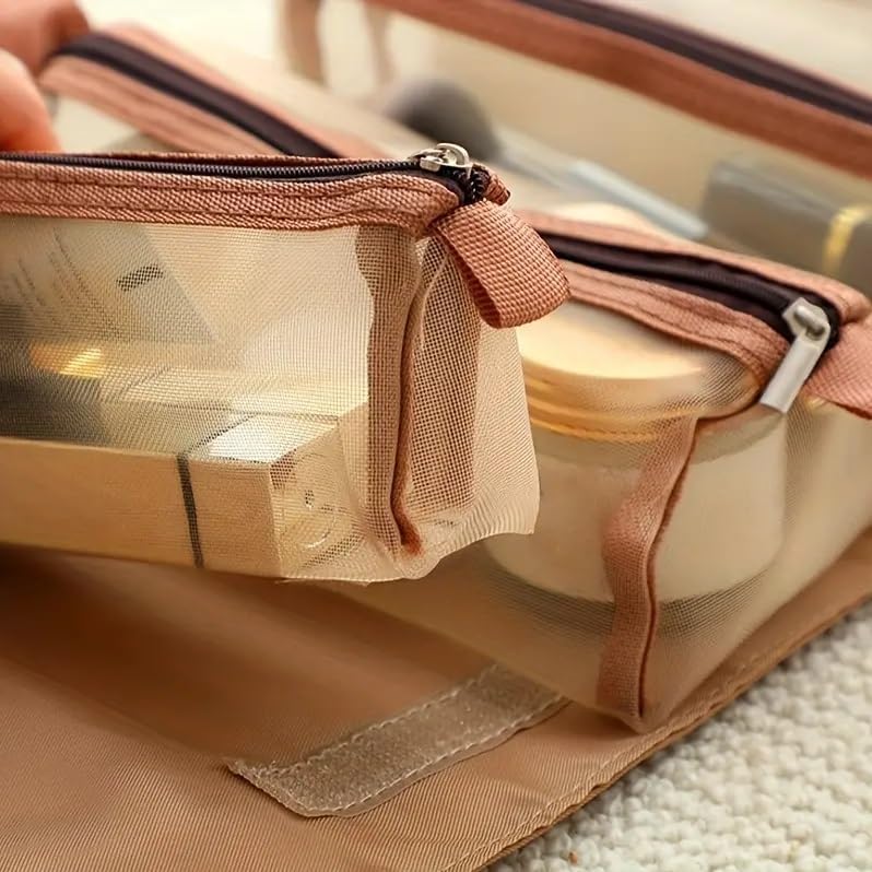 Senvox 4in1 RollUp Makeup Bag MultiPouch Travel Cosmetic Organizer with Detachable Zipper Pouches Portable Toiletry Bag for Women - Image 4