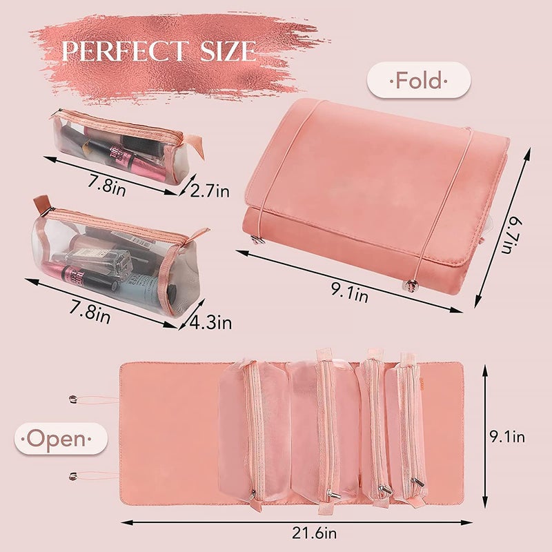 Senvox 4in1 RollUp Makeup Bag MultiPouch Travel Cosmetic Organizer with Detachable Zipper Pouches Portable Toiletry Bag for Women - Image 2