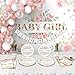 Juesly Baby Shower Decorations for Girl242 PCS of Floral Girl Baby Shower Decorations Party Supplies with BackgroundDisposable Tableware25 guestsIts A Girl Banner Balloons Wreath and Tablecloth - Image 3