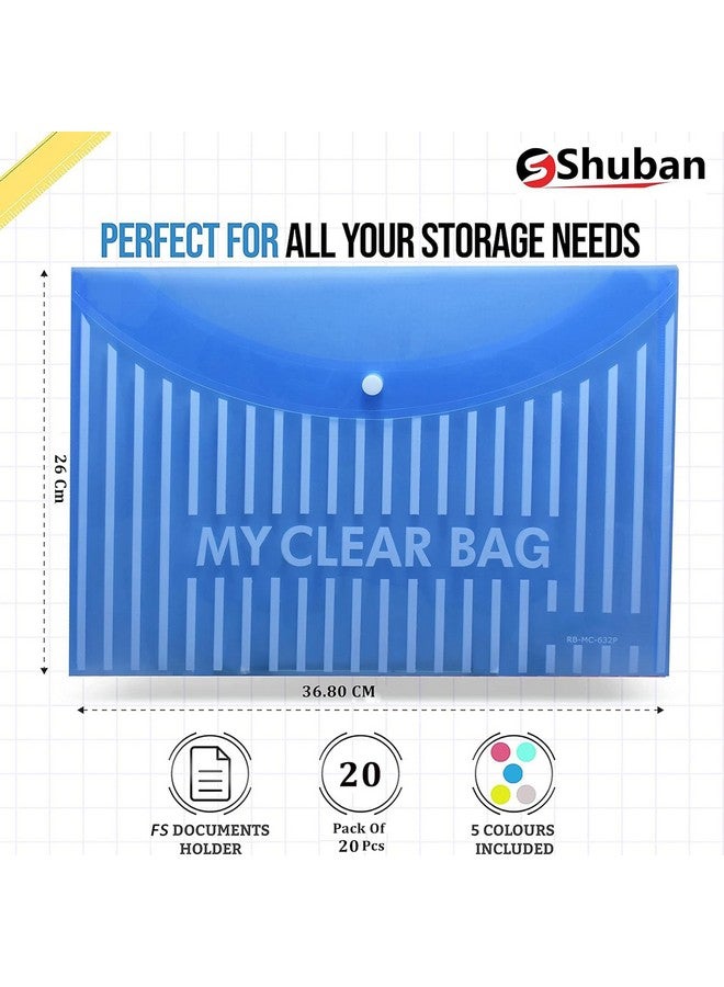 Shuban 20 Pcs Lining Print Plastic Poly Document File Folders Clear Envelopes with Snap Button Closure - FS Legal Letter Size for School, Home, and Office Use (Assorted Color) - Image 2