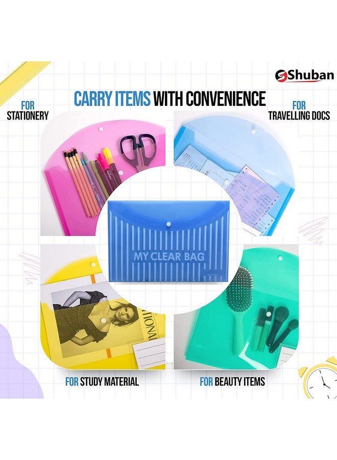 Shuban 20 Pcs Lining Print Plastic Poly Document File Folders Clear Envelopes with Snap Button Closure - FS Legal Letter Size for School, Home, and Office Use (Assorted Color) - Image 5