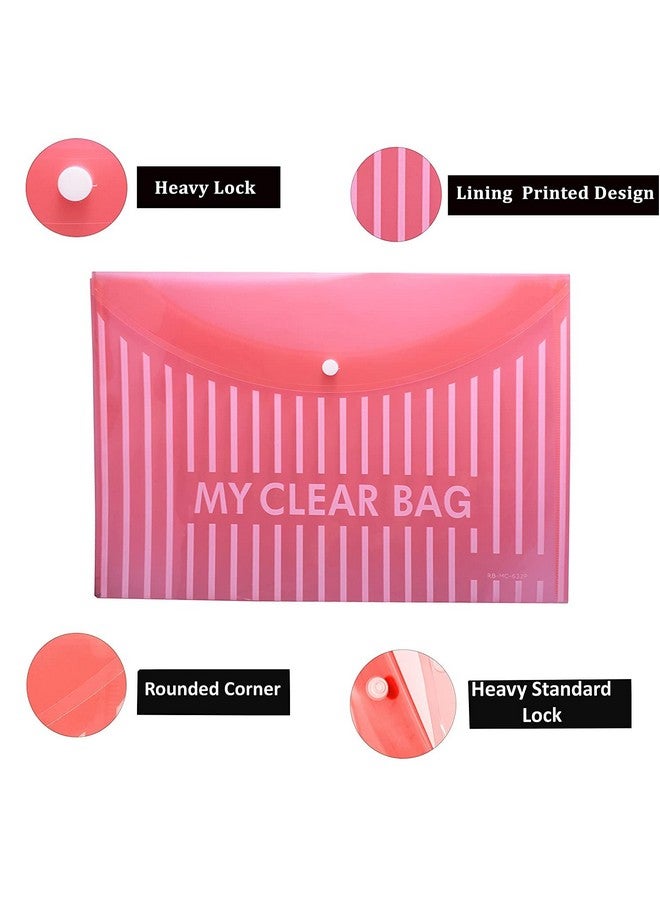 Shuban 20 Pcs Lining Print Plastic Poly Document File Folders Clear Envelopes with Snap Button Closure - FS Legal Letter Size for School, Home, and Office Use (Assorted Color) - Image 3