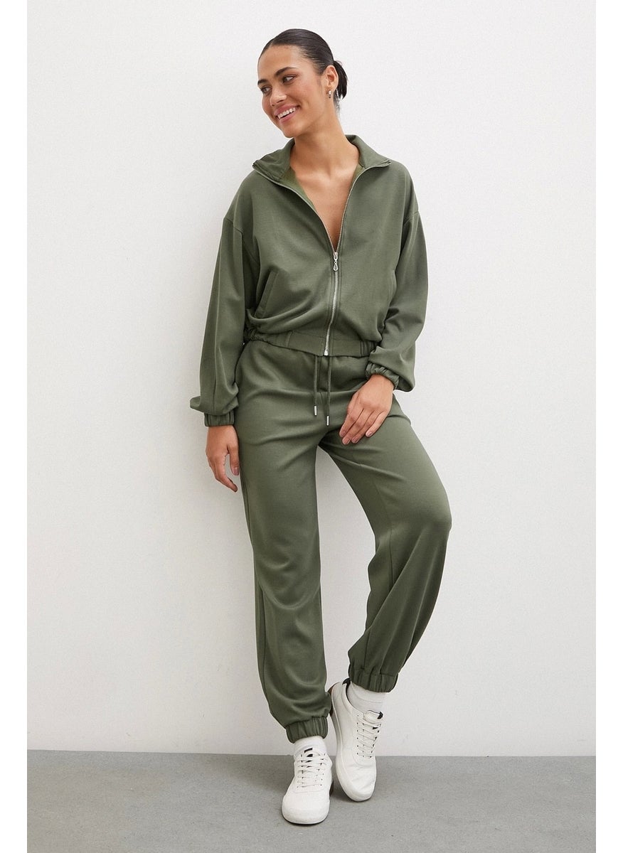 Never More Elastic Pocket Sweatpants Khaki  - Image 1