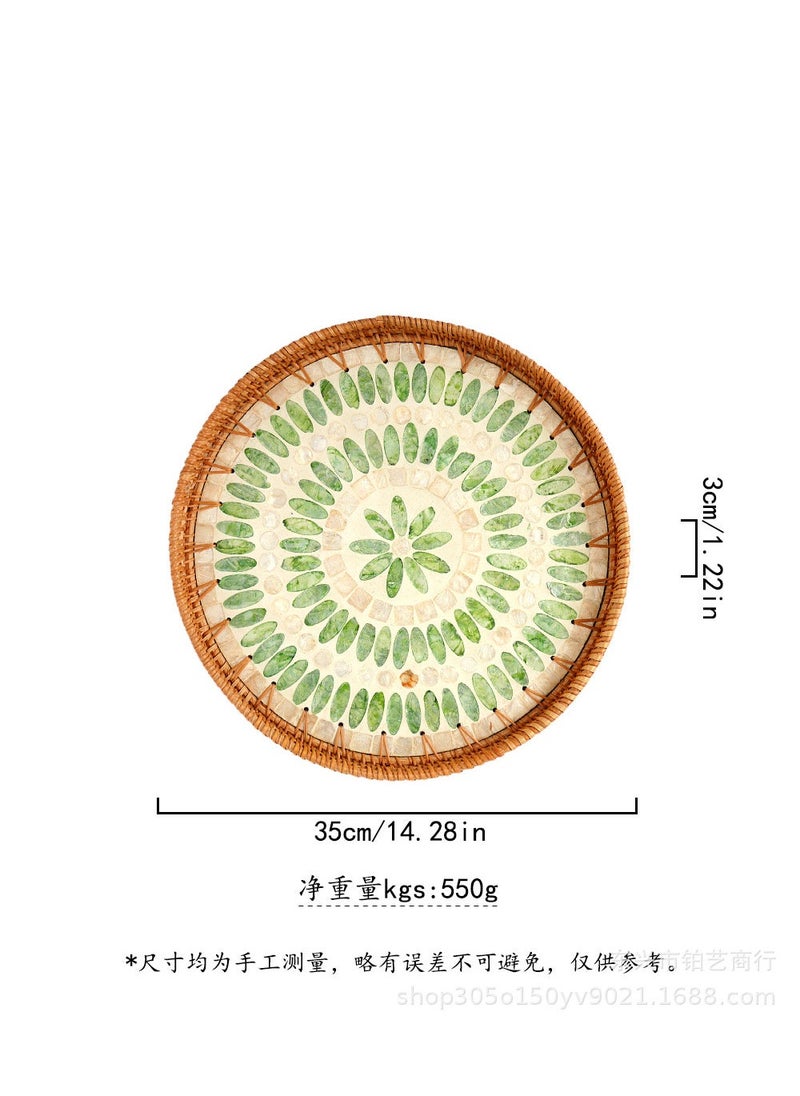 Handmade Rattan Color Shell Tray Fruit Plate Household Creative Living Room Coffee Table Storage Frame Fruit Plate Bread Dispensary Plate Green raisin [large size] shell plate 