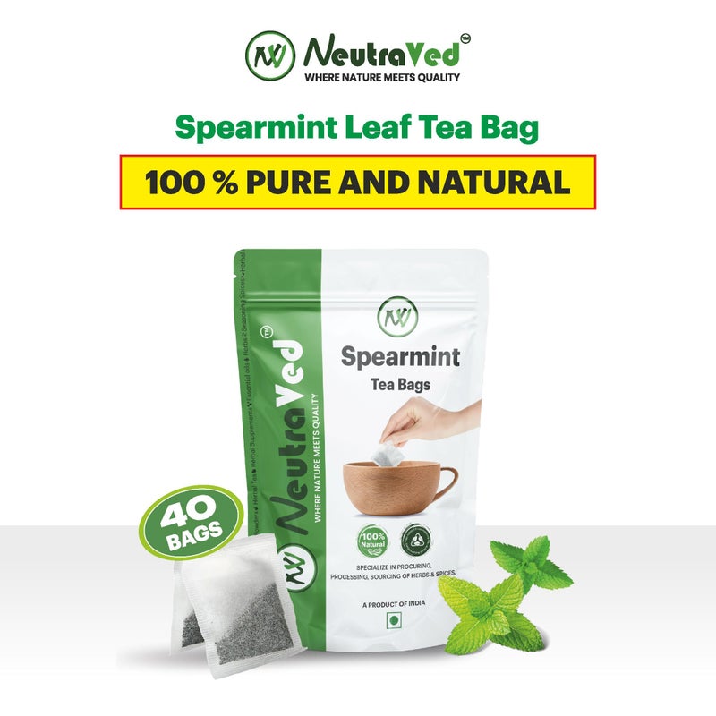 NeutraVed Spearmint Tea - 40 Tea Bags | Spearmint Tea May Beneficial for PCOS | May Help Acne & Facial Hair | Reusable Zipper Pouch | Pack of 1 - Image 2