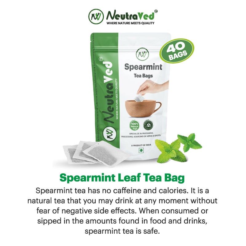 NeutraVed Spearmint Tea - 40 Tea Bags | Spearmint Tea May Beneficial for PCOS | May Help Acne & Facial Hair | Reusable Zipper Pouch | Pack of 1 - Image 3