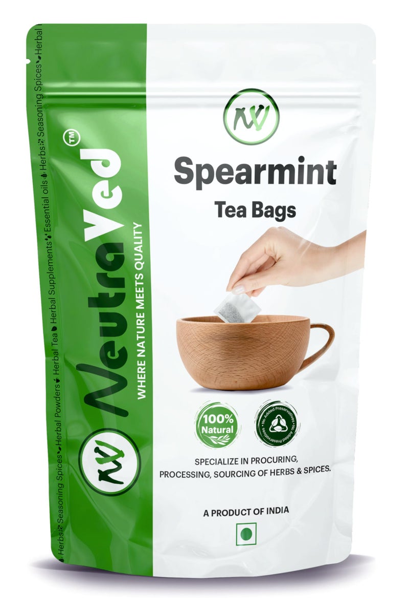 NeutraVed Spearmint Tea - 40 Tea Bags | Spearmint Tea May Beneficial for PCOS | May Help Acne & Facial Hair | Reusable Zipper Pouch | Pack of 1 - Image 1