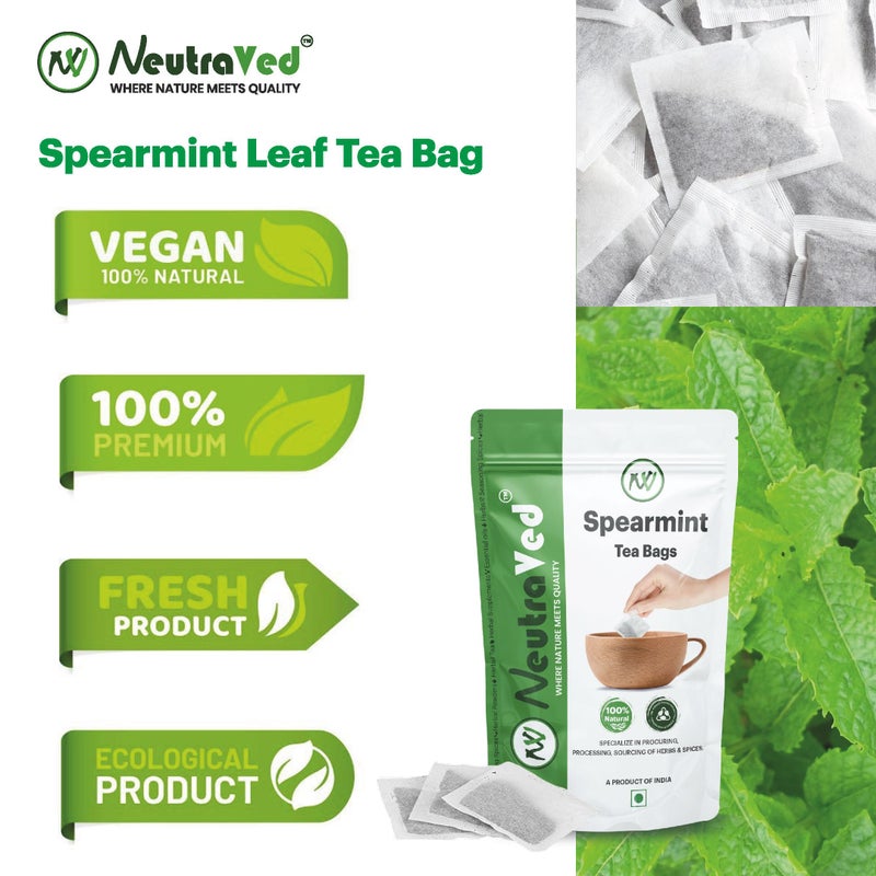 NeutraVed Spearmint Tea - 40 Tea Bags | Spearmint Tea May Beneficial for PCOS | May Help Acne & Facial Hair | Reusable Zipper Pouch | Pack of 1 - Image 4