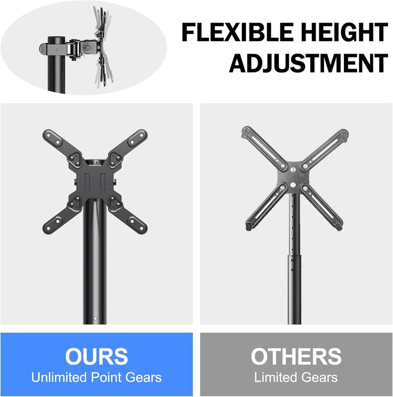 Xinlei Mobile TV Carts, Rotating Rolling TV Stand on Wheels for 13-50" Flat/Curved TVs Height Adjustable 30° Tilt Floor TV Stand Portable Monitor Stand Holds up to 44lbs Max VESA 200x200mm ML1350 - Image 3