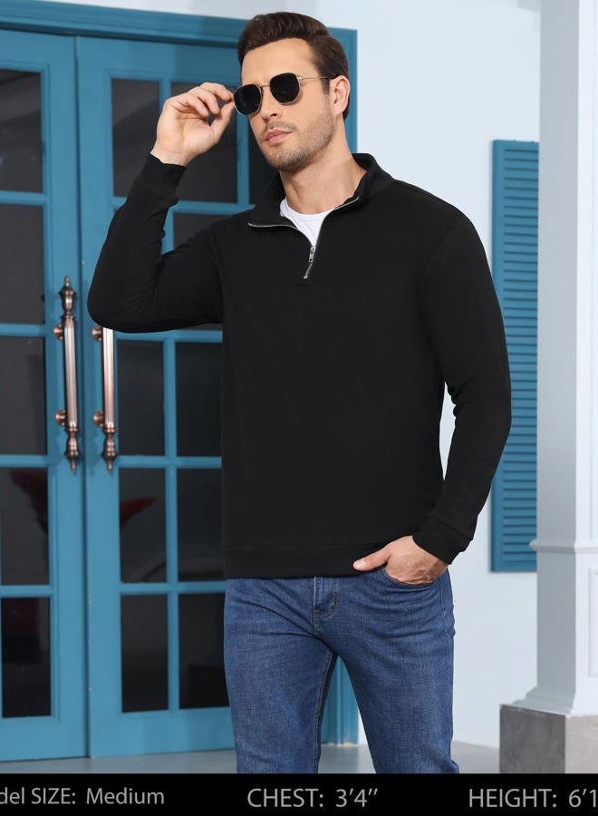 OYGSieg 2 Pack Mens Quarter Zip Pullover Slim Fit Lightweight Long Sleeve Mock Neck Sweatshirt for Fall Winter Business Casual, Black/Dark Blue, XL - Image 2