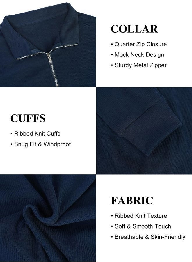 OYGSieg 2 Pack Mens Quarter Zip Pullover Slim Fit Lightweight Long Sleeve Mock Neck Sweatshirt for Fall Winter Business Casual, Black/Dark Blue, XL - Image 5