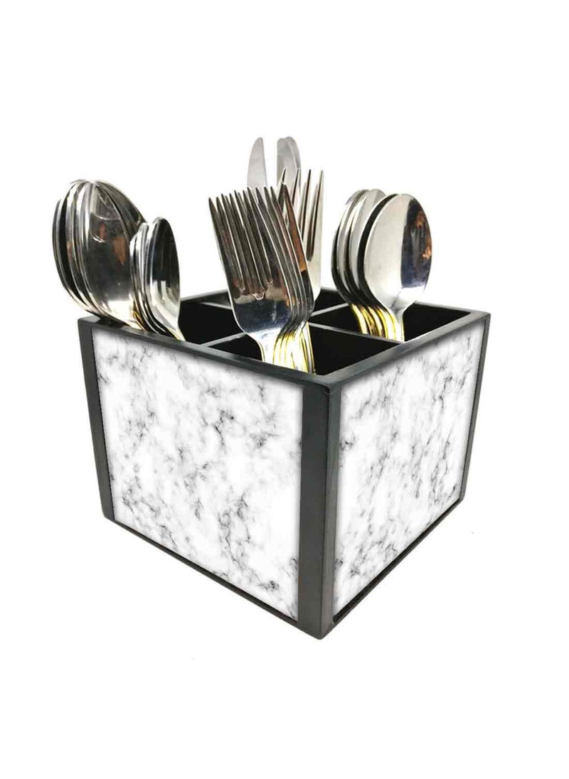 Nutcase Nutcase Designer Cutlery Stand Holder Silverware CaddySpoons Forks Knives Organizer for Dining Table Kitchen W575 x H 425 x L55 White Marble  - Image 1
