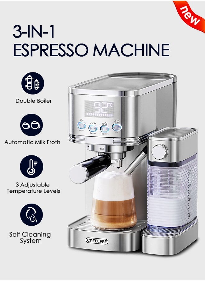 Cafelffe Automatic Espresso and Cappuccino Machine With Milk Frother 20Bar Espresso Maker With Double Boilers And Self Cleaning For Home For Cappuccino or Latte 1.3L 