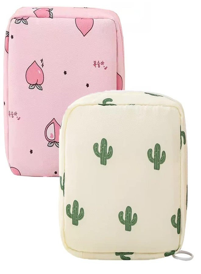 NIGHTSTAR Polyester Portable Mini Fashion Nursing Sanitary Napkin Pouch Pad Holder Zipper Travel Cosmetic Makeup Jewellery Storage Bag For Girl And Women (Pink-White-2 Pcs) - Image 1