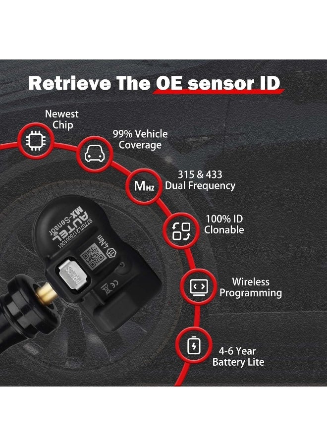Autel TPMS Sensor MX Sensor Universal Tire Sensor Programmable Replace Sensor Dual Frequency 315MHz/433MHz Rubber Stem - Image 2