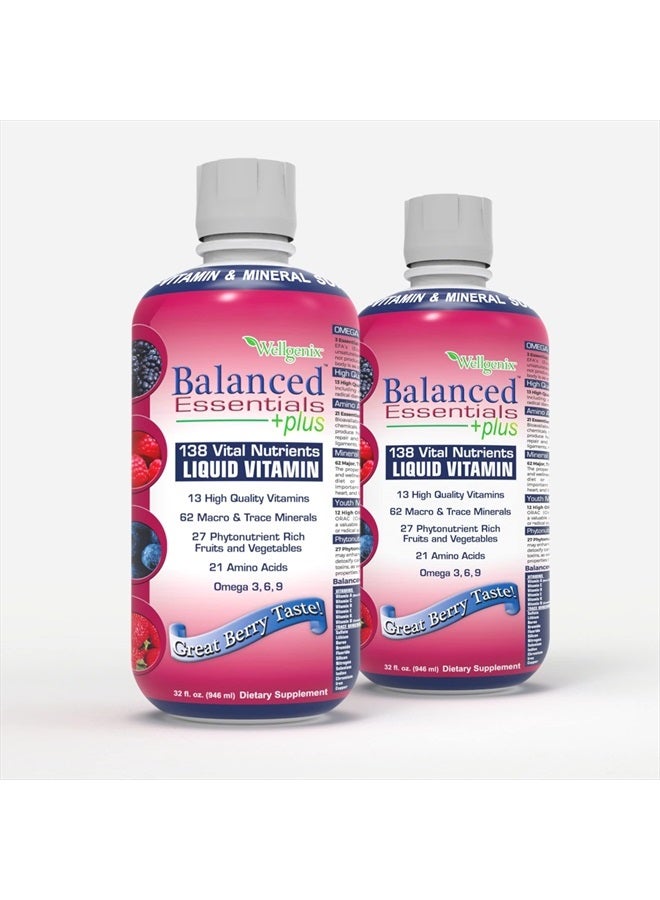 wellgenix Balanced Essentials Liquid Vitamin Nutritional Multivitamin Supplement - Boosts Immune System and Overall Health - Berry Flavor (32 oz) (2) - Image 1