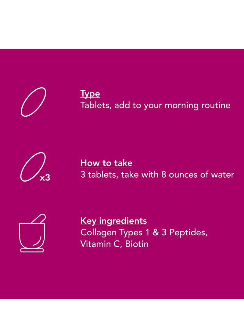 Super Collagen Peptides + Vitamin C & Biotin, 3g Collagen Per Serving, Gluten Free, Promotes Healthy Hair, Beautiful Skin, and Nail Support, Dietary Supplement, 60 Tablets