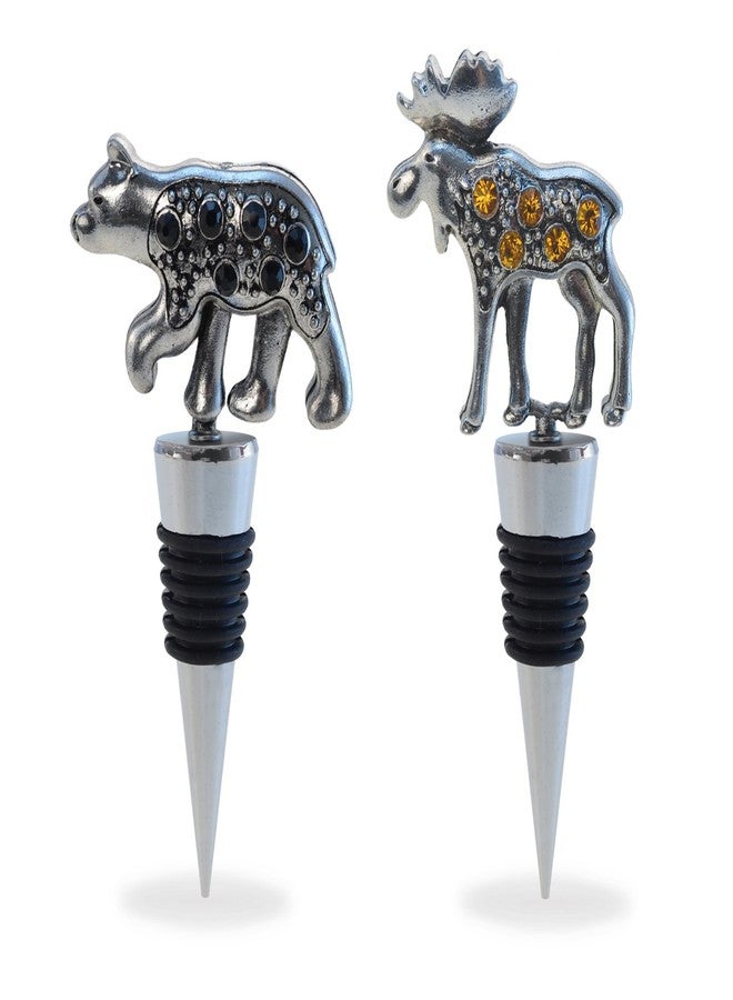 بازلد سدادة زجاجة نبيذ قابلة لإعادة الاستخدام بتصميم دب أسود وأيل، 5 بوصات، مانع تسرب معدني للشمبانيا، سدادة فلين أنيقة محكمة الإغلاق، أغطية زجاجات مشروبات البيرة مانعة للتسرب، أداة وإكسسوار بار مستوحى من الحياة البرية - Image 1