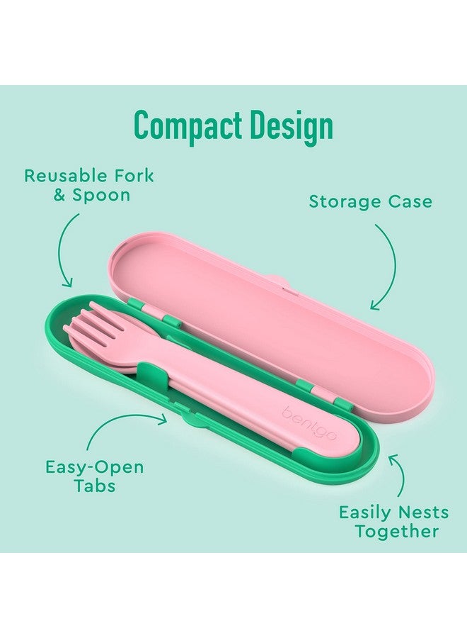 بنتجو مجموعة أدوات Bentgo للأطفال - شوكة وملعقة بلاستيكية قابلة لإعادة الاستخدام وحقيبة تخزين - مواد خالية من مادة BPA، ومقابض سهلة الإمساك، وآمنة للاستخدام في غسالة الأطباق - مثالية لوجبات الغداء المدرسية والسفر والأنشطة الخارجية (استوائية) - Image 3