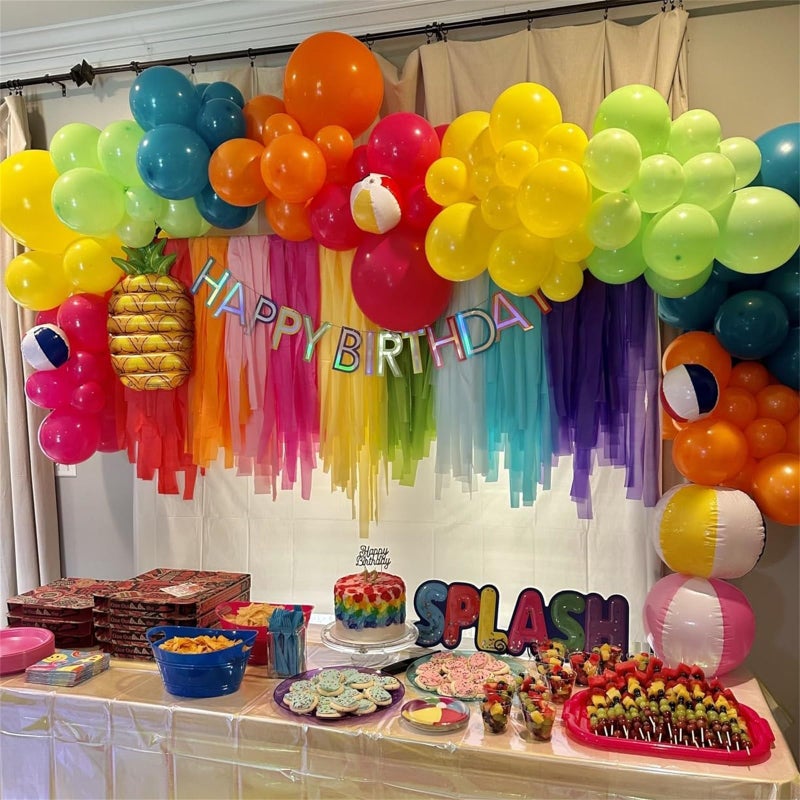 Togvu 141 Pcs Rainbow Easter Balloon Arch Kit, Hot Pink Lime Green Orange Slate Blue Yellow Latex Neon Summer Tropical Balloon Garland for Hawaiian Luau Aloha Birthday Baby Shower Pool Party Decorations - Image 4