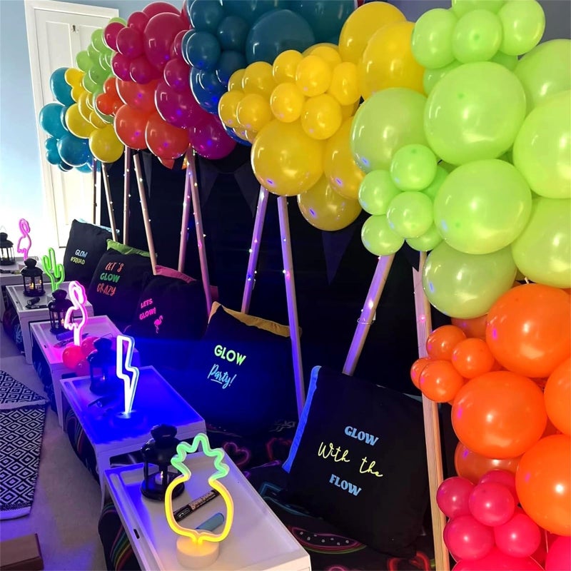 Togvu 141 Pcs Rainbow Easter Balloon Arch Kit, Hot Pink Lime Green Orange Slate Blue Yellow Latex Neon Summer Tropical Balloon Garland for Hawaiian Luau Aloha Birthday Baby Shower Pool Party Decorations - Image 5