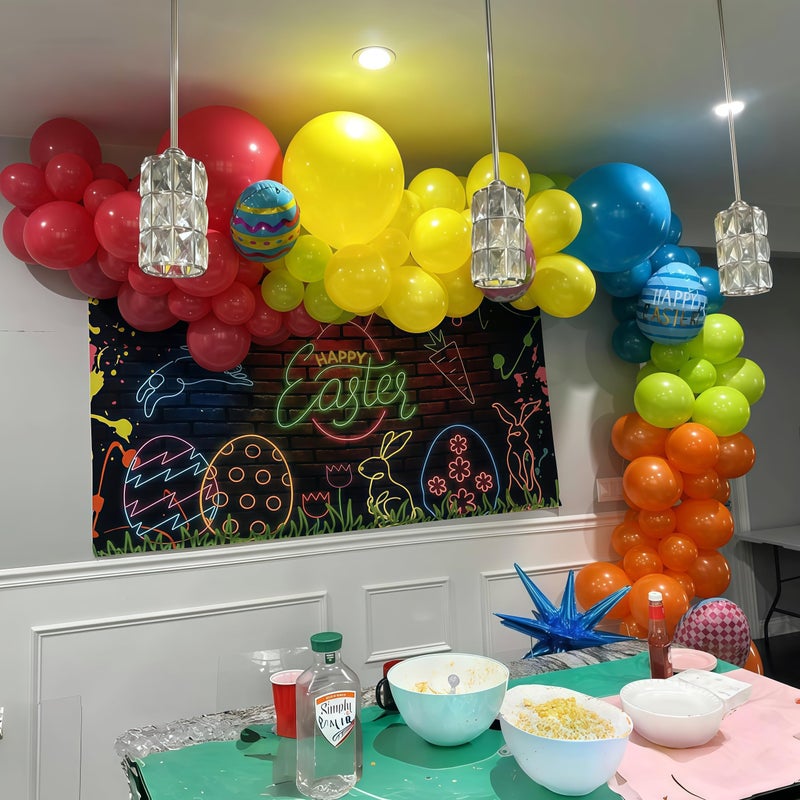 Togvu 141 Pcs Rainbow Easter Balloon Arch Kit, Hot Pink Lime Green Orange Slate Blue Yellow Latex Neon Summer Tropical Balloon Garland for Hawaiian Luau Aloha Birthday Baby Shower Pool Party Decorations - Image 3