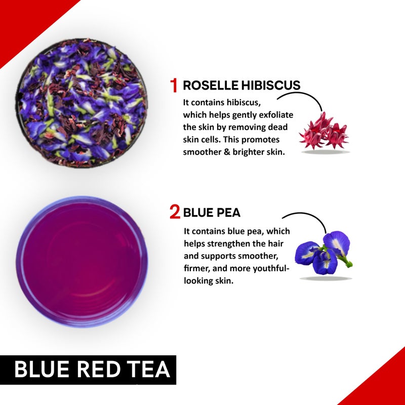 Teacurry Blue Red Tea (200 gram loose + infuser) - Helps with Glowing Skin and Strong Hair with Lavender, Hibiscus | Flower Based, Caffeine Free Tea - Image 2