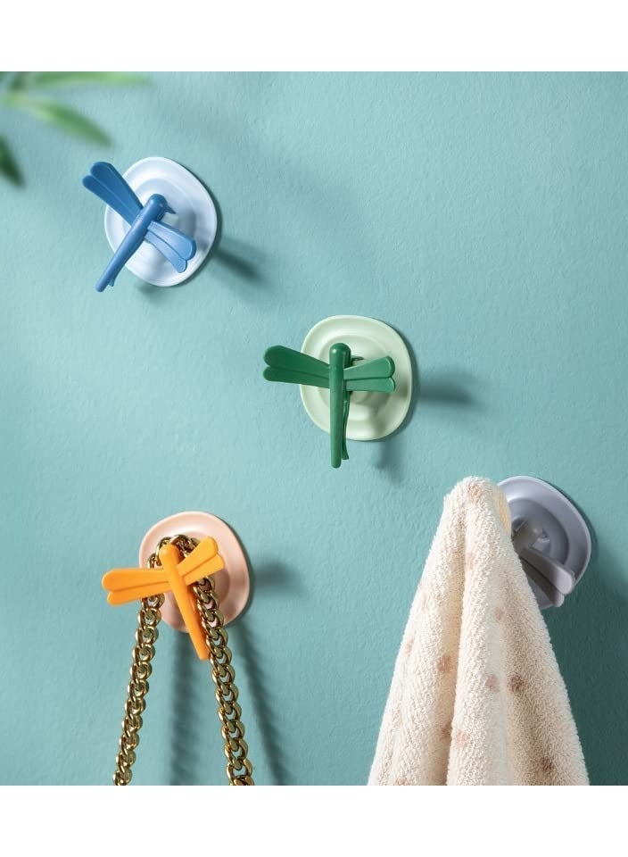 SOLARAE Adhesive Wall Hooks 22lb(Max) Removable Multifunction Dragonfly Hooks, Plastic Double Sided Heavy Duty Self Wall Hooks for Hanging Painted Walls, 4 Pack, Mix Color - Image 2