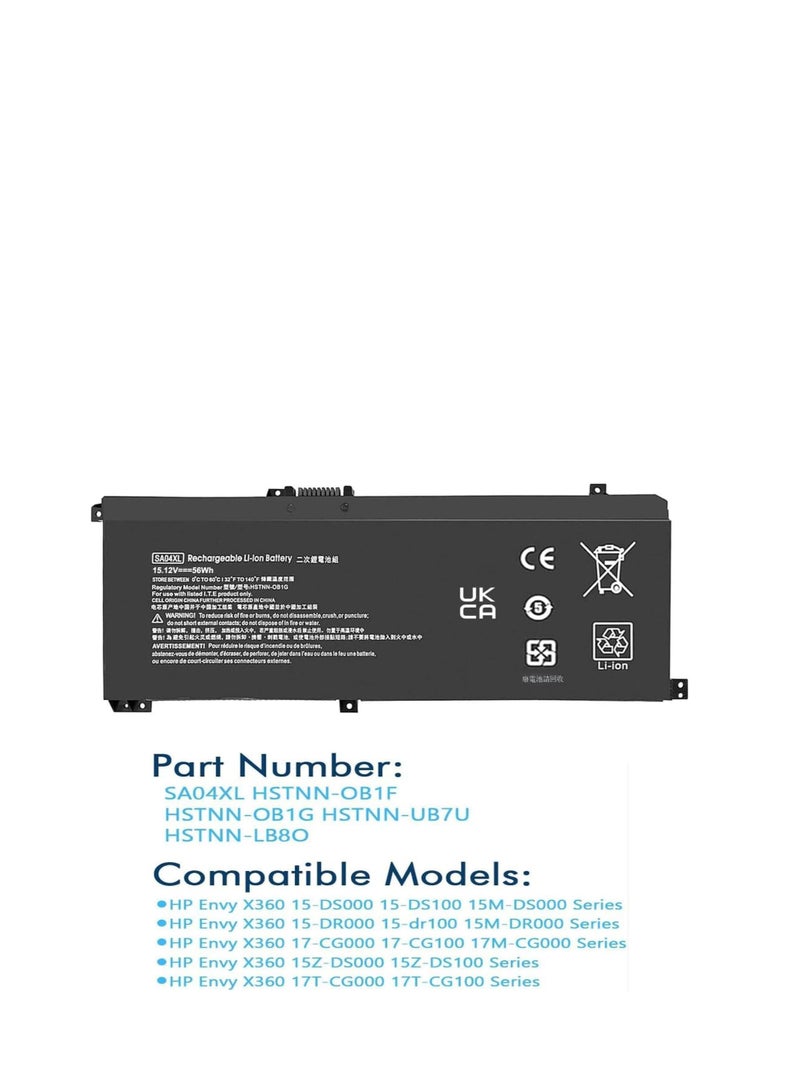 Terabyte بطارية لابتوب SA04XL لجهاز HP Envy X360 15-DS 15-DR0010TX 15Z-DS 15T-DR 15M-DR 15-dr0xxx dr1xxx 15-ds0xxx 17M-CG1013DX 17M-CG001 3DR X 17 CG 17T-CG - Image 2