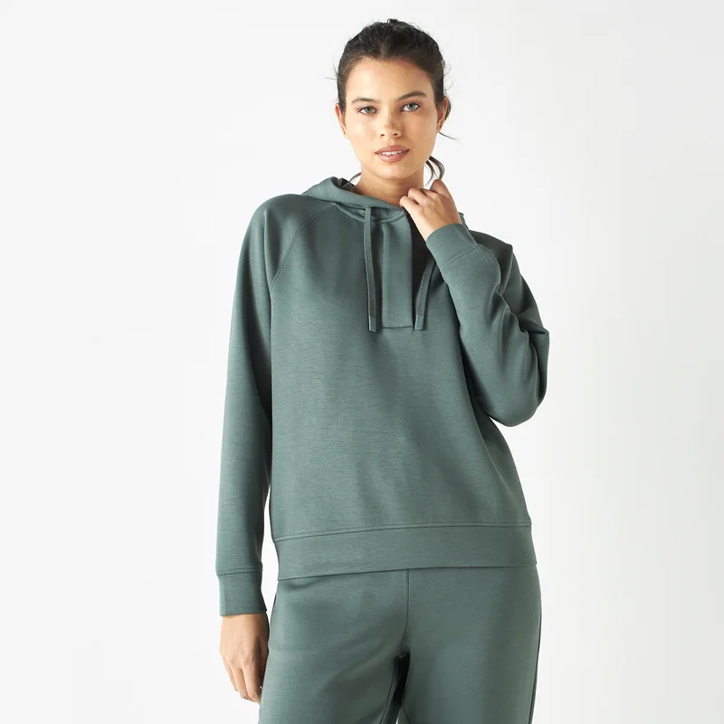 ADOT by Splash Solid Hoodie with Placket Detail and Long Sleeves