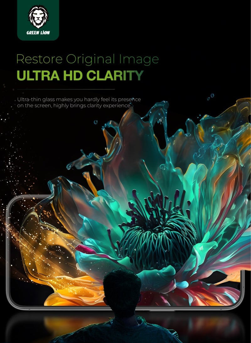 GREEN LION iPhone 16 Pro Max Screen Protector / 9H Steve HD Full Glass / Anti Scratch / Anti Fingerprint / Grease Resistance / Crystal Clear / Highly Responsive - Black Edge/Clear - Image 5