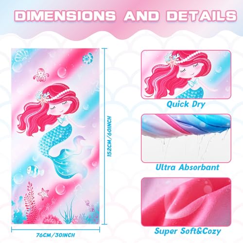 WERNNSAI Mermaid Kids Beach Towel - 30” x 60”Mermaid Sand Free Towels for Girls Quick Dry Swim Towel Beach Blanket Ultra Absorbent Light Beach Towels Travel Towel - Image 4