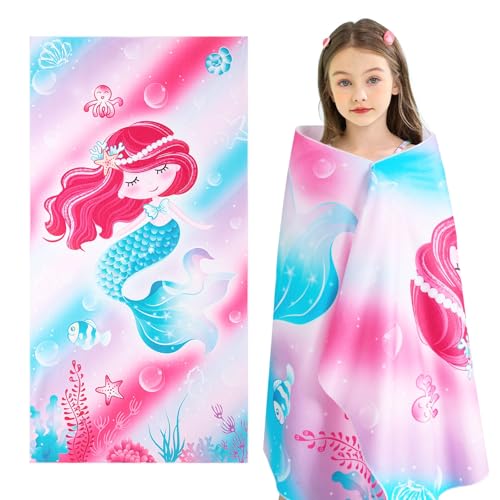 WERNNSAI Mermaid Kids Beach Towel - 30” x 60”Mermaid Sand Free Towels for Girls Quick Dry Swim Towel Beach Blanket Ultra Absorbent Light Beach Towels Travel Towel - Image 2