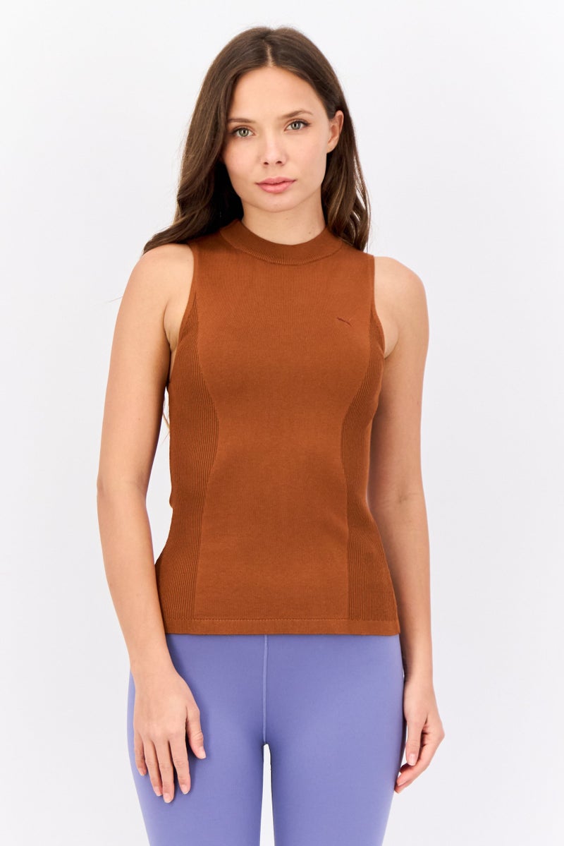 PUMA Women Sportswear Fit Sleeveless Training Knitted Tops, Brown - Image 1