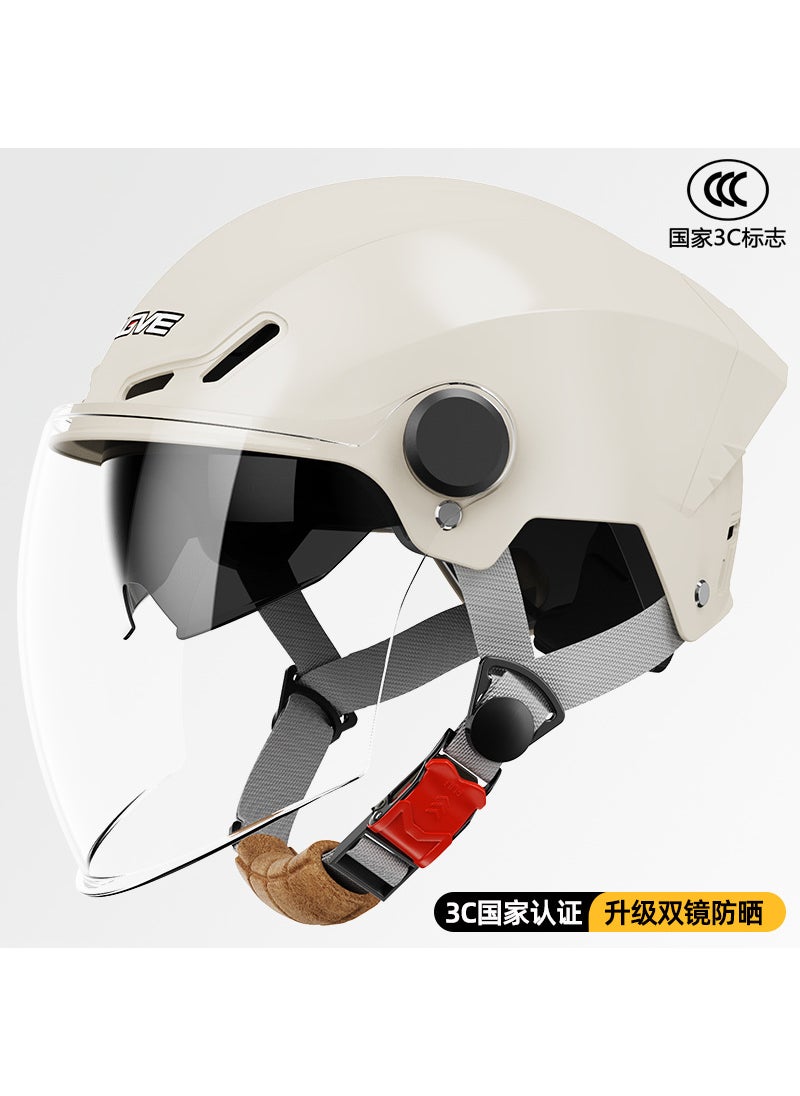 Generic - Motorcycle Helmet Sun Protection Half Helmet Riding Safety Cap Men Womens Summer Electric Bottle Certified By 3C Origin Factory White double mirror cloud White [3C certification] HD enhancement - Image 1
