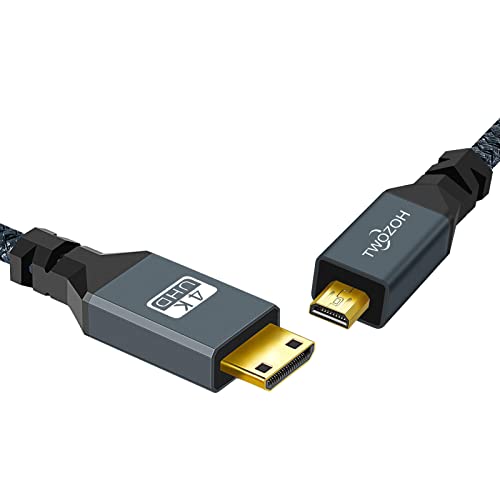 Twozoh Micro HDMI to Mini HDMI Cable, Mini HDMI Male to Micro HDMI Male Cable, Micro HDMI Type D Male to Mini HDMI Type C Male Cable Support 3D/4K 1080p 1.6Ft - Image 4