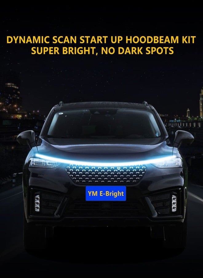 YM EBright شريط إضاءة LED لغطاء المحرك، شريط إضاءة LED للسيارة، مقاوم للماء ومرن، طقم إضاءة نهارية للسيارة والشاحنة، 12 فولت، 70 بوصة، أزرق ثلجي، طقم واحد - Image 5