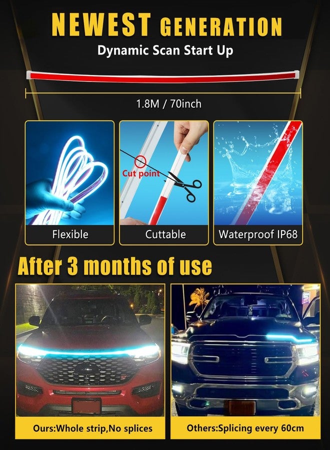 YM EBright شريط إضاءة LED لغطاء المحرك، شريط إضاءة LED للسيارة، مقاوم للماء ومرن، طقم إضاءة نهارية للسيارة والشاحنة، 12 فولت، 70 بوصة، أزرق ثلجي، طقم واحد - Image 2