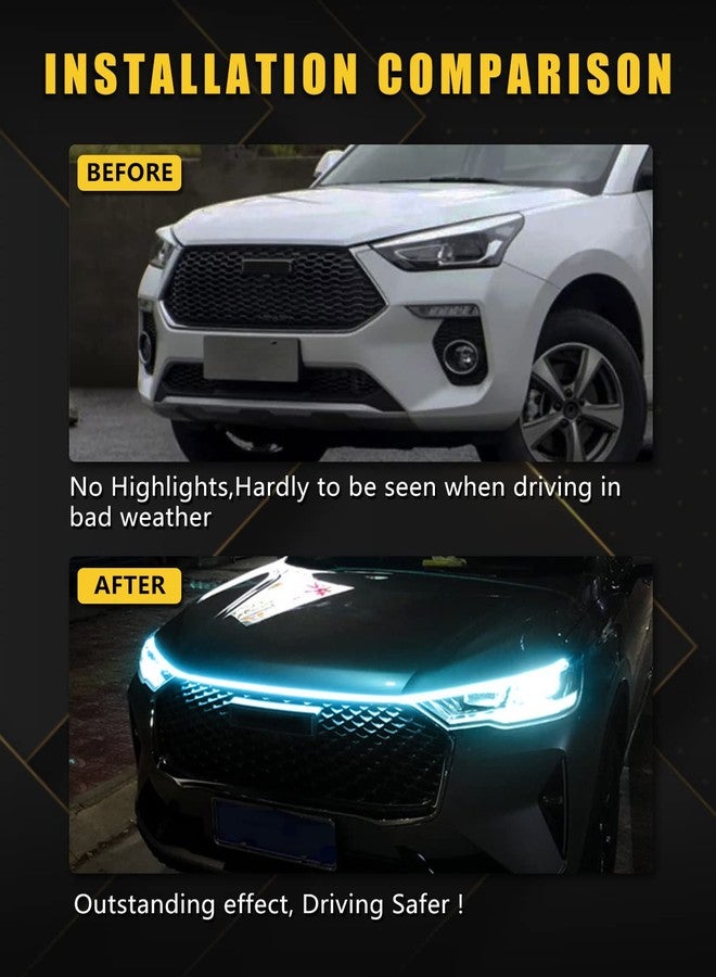 YM EBright شريط إضاءة LED لغطاء المحرك، شريط إضاءة LED للسيارة، مقاوم للماء ومرن، طقم إضاءة نهارية للسيارة والشاحنة، 12 فولت، 70 بوصة، أزرق ثلجي، طقم واحد - Image 3