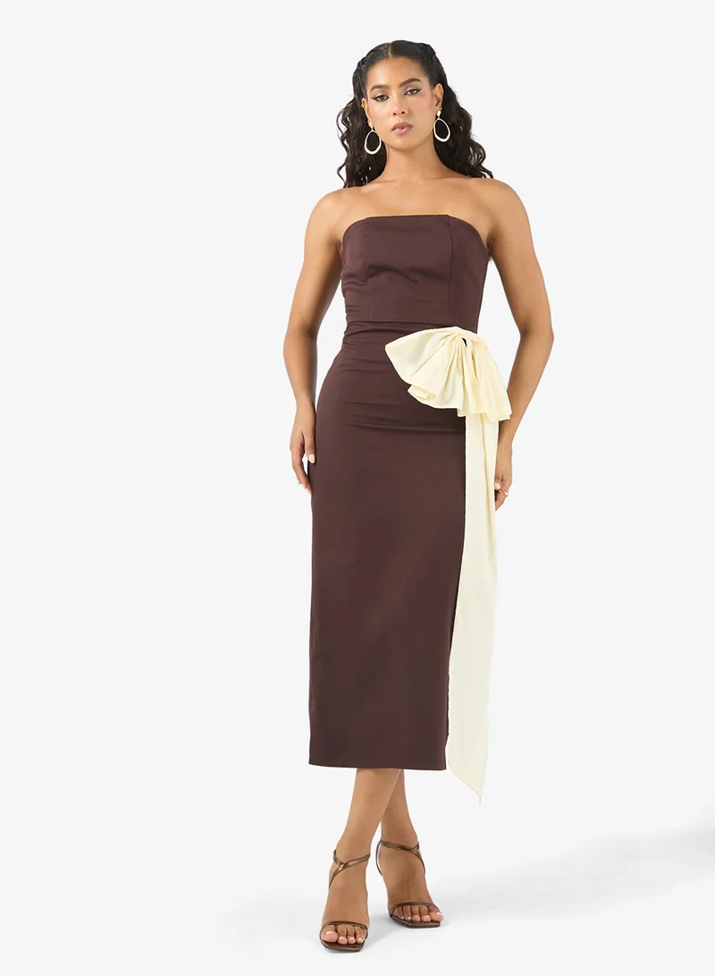 Strapless Midi Dress With Side Bow Detail