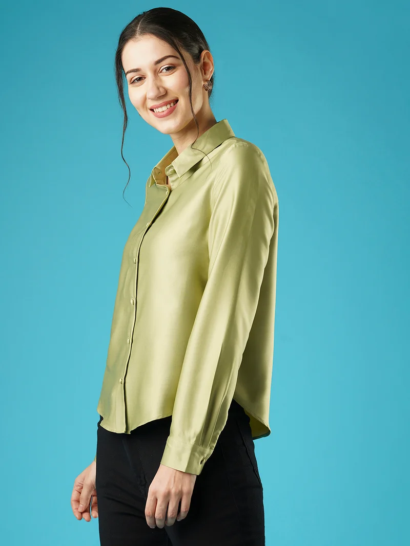 globus Women Cuffed Sleeves Solid Satin Party Shirt