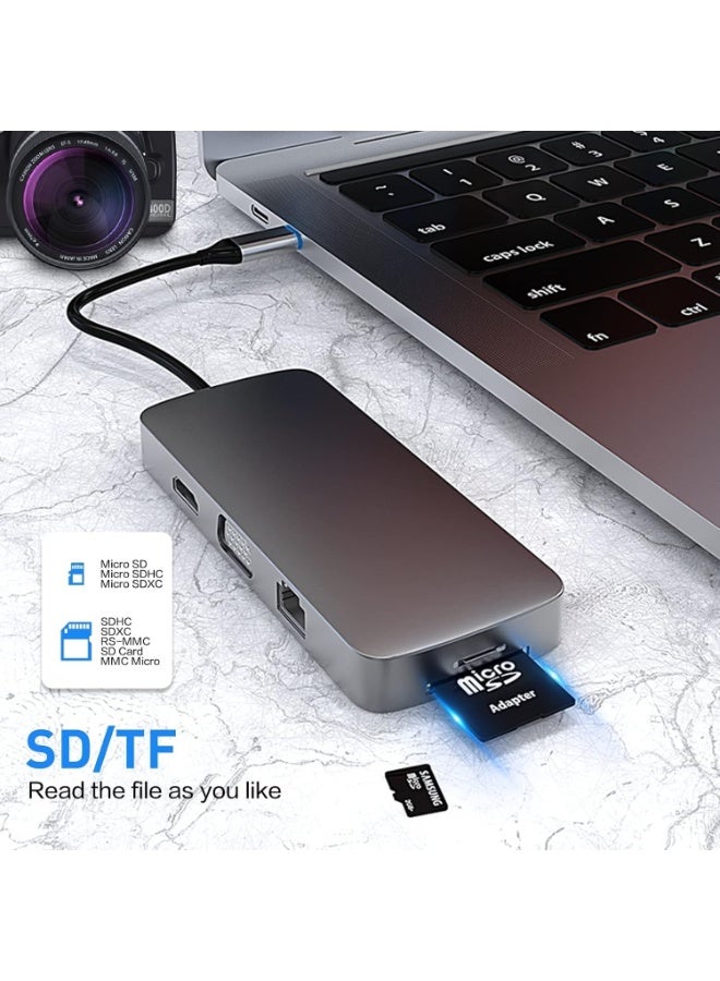 JAJEEK 10-in-1 USB-C Hub Docking Station with 4K HDMI Display, 100W PD Fast Charging, USB 3.0 Ports, RJ45 Ethernet, SD/TF Card Reader & Multiport Expansion for Laptops, Tablets & Smart Devices - Image 3