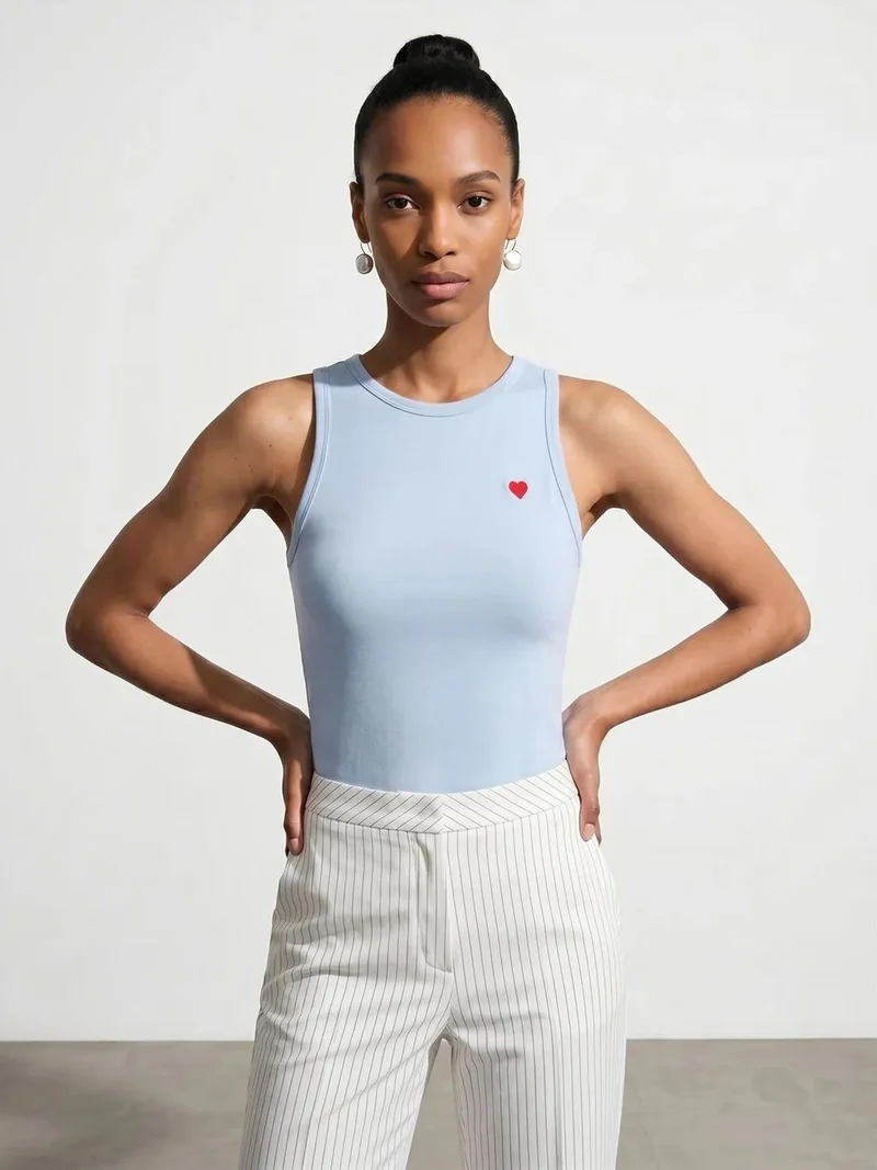 ديلفين DILVIN Embroidered Sleeveless Slim-Fit Jersey Blouse