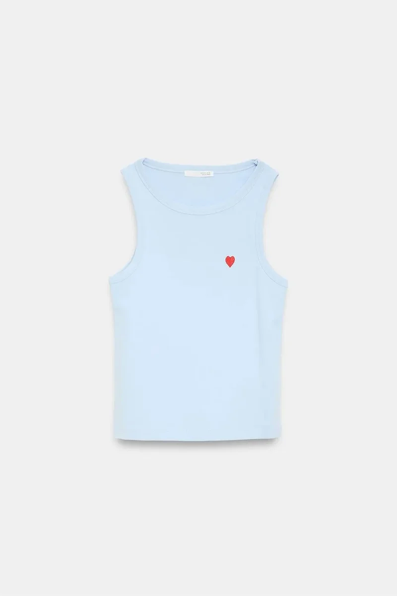 DILVIN Embroidered Sleeveless Slim-Fit Jersey Blouse